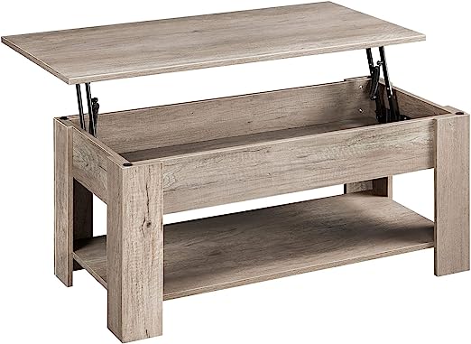 Coffee Table with Hidden Compartment & Open Storage Shelf, Pop Up Coffee Table for Living Room, Office, Grey