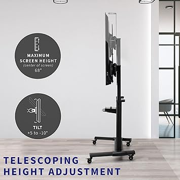 The 114.3cm x 69.9cm base features 4 locking casters to make the cart stationary or mobile when desired, 100 inch Screens up to 100kg, LCD LED OLED 4K Smart Flat and Curved Panels