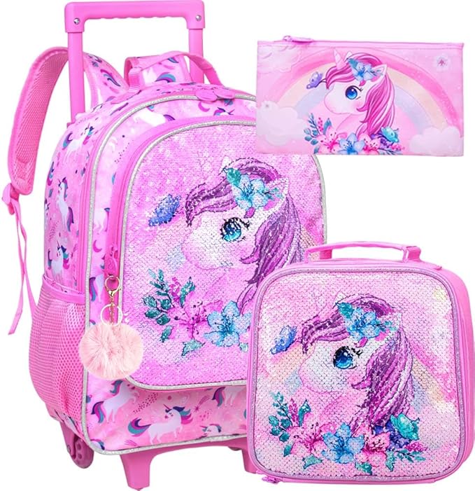This rolling backpack is firm and reliable but not bulky (about 1.5kg). Wheeled Bookbag for Girls,Travel Roller School Bag with Wheels