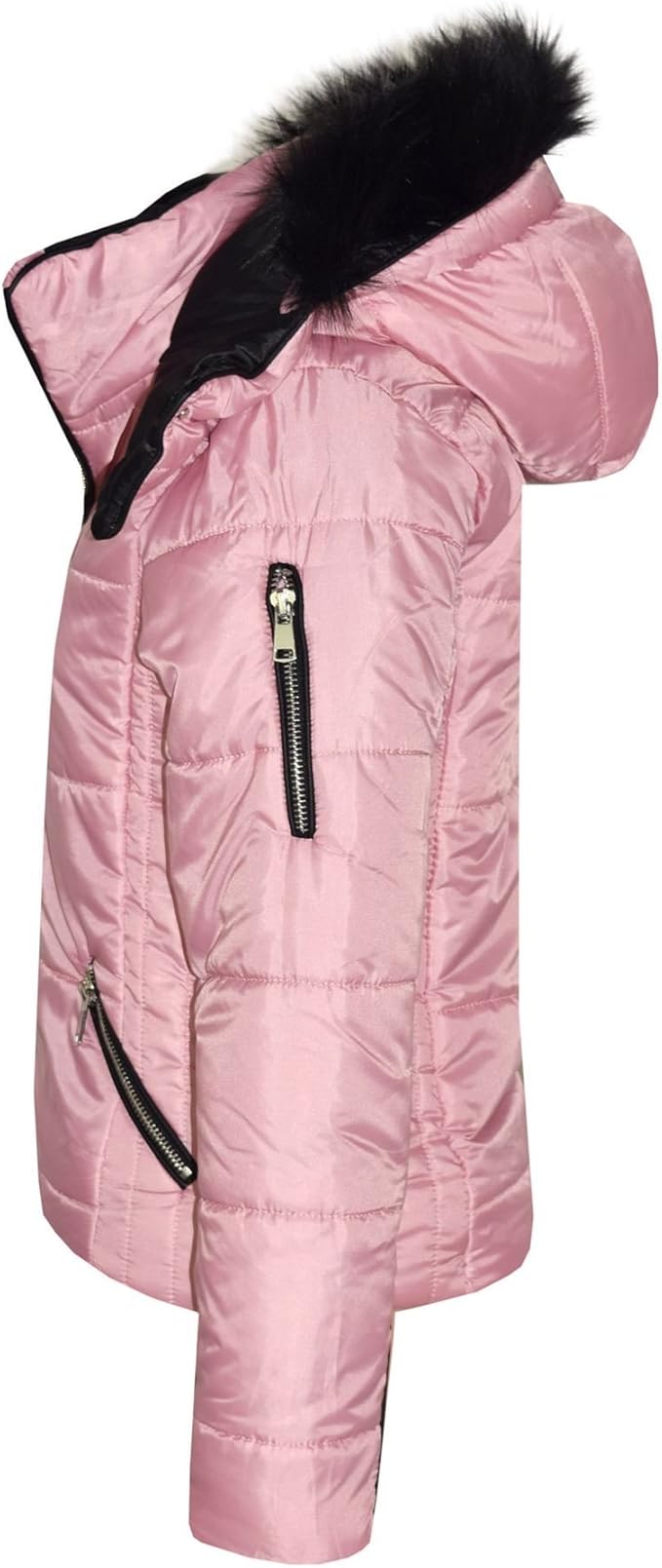 Detachable Hood, Fur Collar, Two Zip Closing Pockets On The Front, Available Color; Black, Navy, Olive & Wine.  Puffer Coat Faux Fur Collar Hood Jacket New Casual Fashion Girls