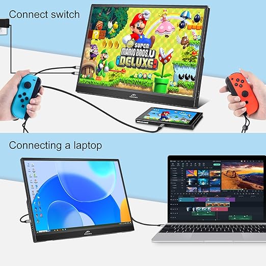 16: 9 aspect ratio, 300 cd/m2 brightness, Viewing Angle 178°Degrees ,1000:1 contrast ratio with eye protection mode, HDR IPS Laptop Monitor Dual USB C and HDMI Port, External Monitor Built-in Speakers and Stands, Travel Monitor
