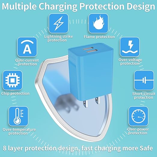 Dual usb charger block output current 5v/2.1a, input 100-240v, can simultaneously charge two mobile devices at high speed, 2.1A Dual Port USB Plugs for Wall Outlet, USB Cube for iPhone, Samsung Galaxy, iPad, Tablet, Android Phone