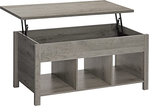 Lift Top Coffee Table w/Hidden Compartment & Storage Rustic Dining Table for Living Room Reception Room Office Gray