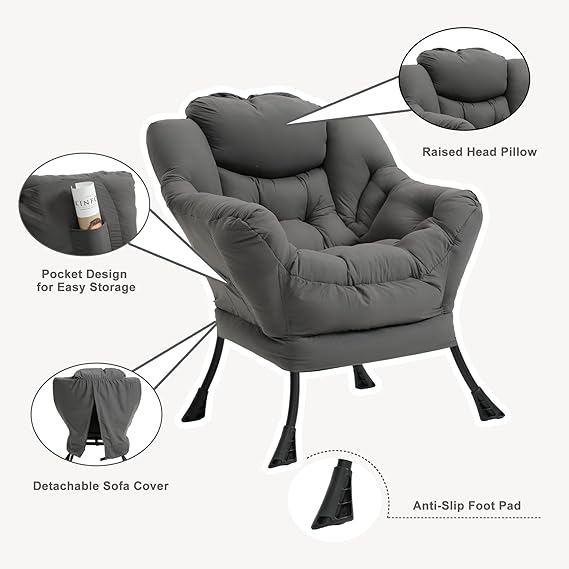 chair features the strong steel frame with powder spray coating. The support rod between the front and rear legs makes the entire chair more stable, hair with Armrests and a Side Pocket Upholstered Sofa Chair Comfy Reading Chair Corner Chairs
