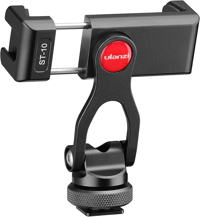 ideal accessory for iphone vlog; 360°rotating design, supports horizontal and vertical shoot,ST-10 Metal Dual Cold Shoe Smartphone Vlog Holder DSLR Hot Shoe Phone Mount for iPhone Cell Phone ing angles,