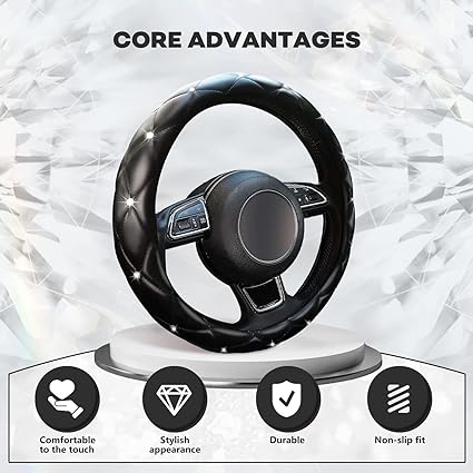wheel cover is made of high-quality PU soft leather and rhinestones, soft and comfortable, Soft Leather Steering Wheel Covers Car Accessories