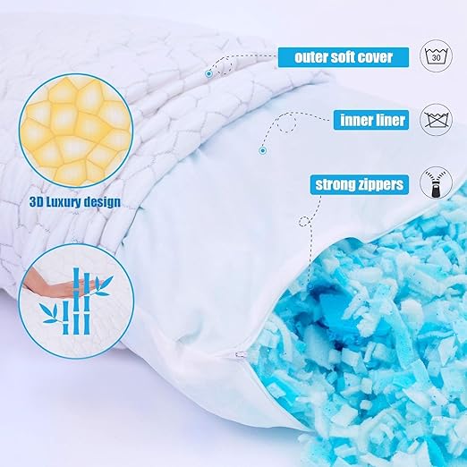 Neck Pain Relief, Adjustable Sleeping Pillow for Back/Side Sleepers,1 Pack Queen Size Shredded Memory Foam Pillow