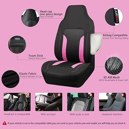 erfectly Fit different kinds of vehicles. Much easier to install and use.Change your car interior look in just seconds Breathable Sporty High Back Car Seat Cover Front Seat Only Buncket Airbag Compatible Fit 90% Automotive