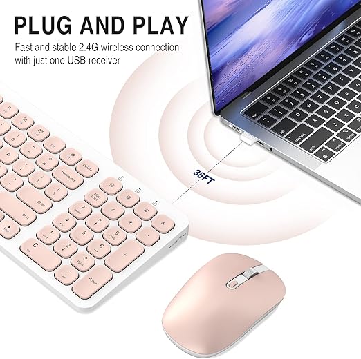 Perfect For Business Travel, Office, Home, Cafe, Library And Many Public Occasions. Wireless Keyboard and Mouse Set Less Noise Keys 2.4G Ultra-Thin Sleek Design for Windows, Computer, PC, Notebook, Laptop