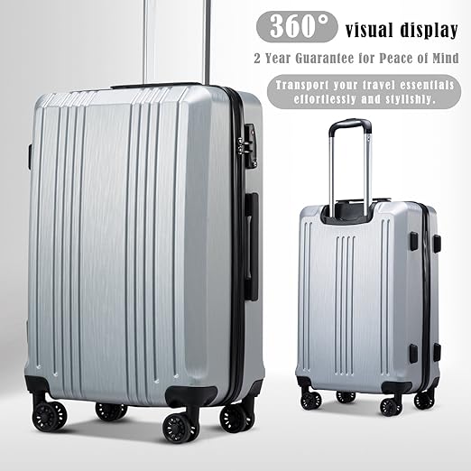Sliver, 3 Piece Set Coolife Luggage Expandable Suitcase PC+ABS with TSA Lock Spinner 20in24in28in, design on the upper part increases toughness for the luggage.