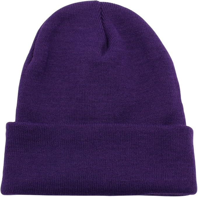 One size fits most; High elasticity provides extra comfort and flexibility-  PURPLE Unisex Cuffed Plain Skull Knit