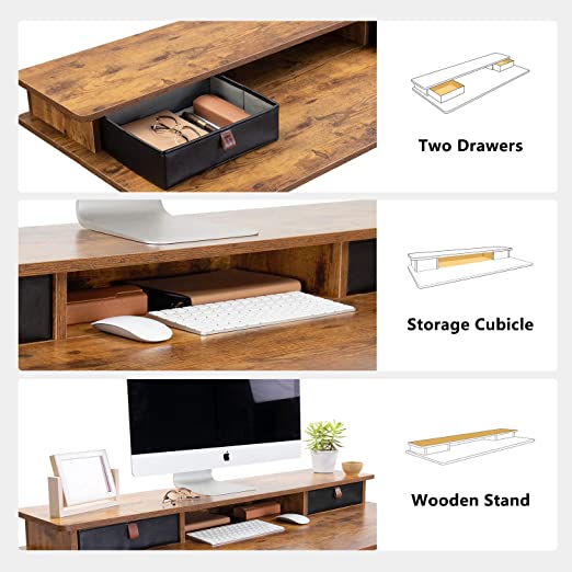 55 x 24 Inch Stand Up Table with Storage Shelf,Adjustable Electric Standing Desk with Double Drawer