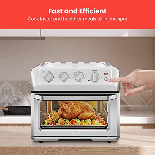Chefman Toast-Air 20L Air Fryer Toaster Oven, 7-in-1 Combo w/Convection Bake & Broil, Auto Shut-Off, 60 Min Timer, Fry Oil-Free, Nonstick Interior, Accessories & Cookbook Included, Stainless Steel