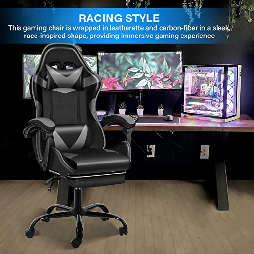 Chair Big and Tall Game Chairs for Adults with Footrest Ergonomic Gaming Computer Chair,  High Back Gaming Chair PU Leather Racing Gamer