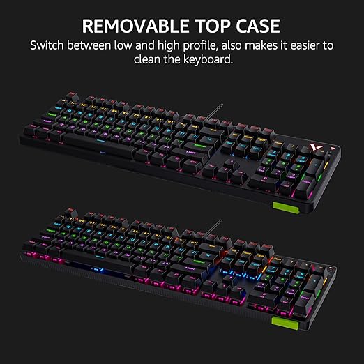 20 lighting modes, adjust the brightness and speed, create your own colors and effects for the most immersive RGB experience. V500Pro 104 Keys Anti-Ghosting, Customizable Rainbow RGB Backlit, Multimedia Hotkeys, Removable Top Case