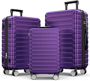 3 PIECE LUGGAGE SETS: ABS+PC hardshell material, durable and lightweight, Luggage Hardside Lightweight Durable Suitcase sets