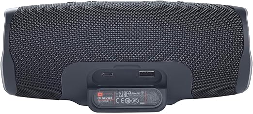 The JBL Charge Essential 2 features a racetrack-shaped driver,  Portable Waterproof Bluetooth Speaker with Powerbank - Gun Metal