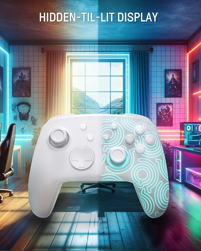 Each time you press the Light button, Firefly Bluetooth Remote Gamepad with 7 LED Colors/Paddle/Turbo/Motion Control - White