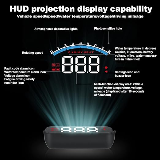 Battery Voltage, Mileage Measurement -  Heads Up Display for Cars,3.5 Inch HUD OBD2 Interface Windshield Projector Digital Speedometer Mph,
