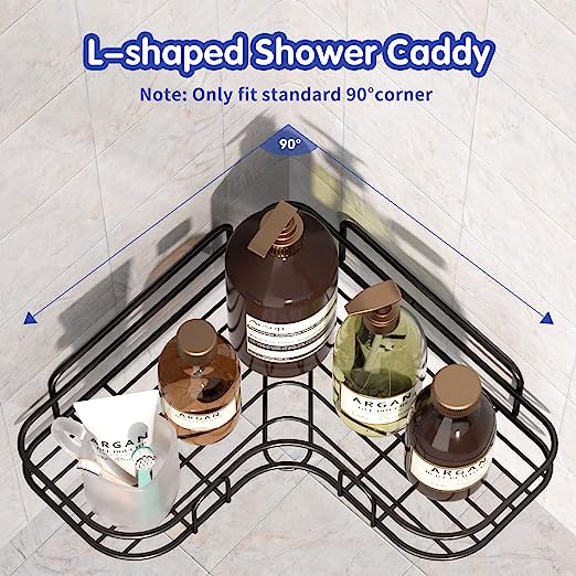 3-Pack Shower Caddy Corner Basket Shelf with Soap Holder, No Drilling Traceless Adhesive Shower Wall Shelves, Rustproof Black Bathroom Shower Storage Organizer