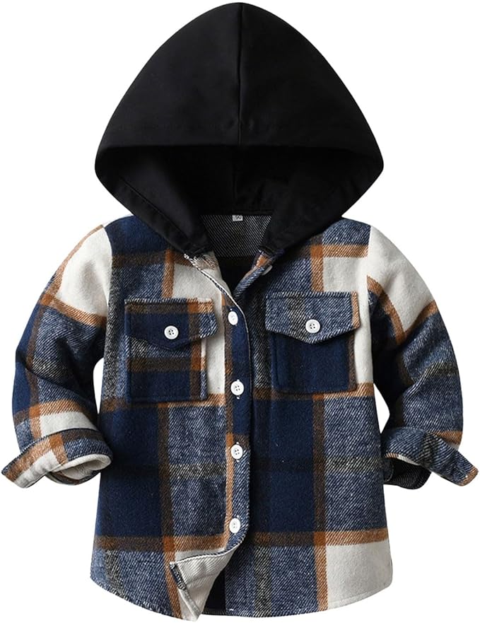 Buffalo plaid shirts for boys. boys button-front shirt. stylish hooded collar shirt, fashionable style, regular fit, classic plaid pattern, double button cuffs, l