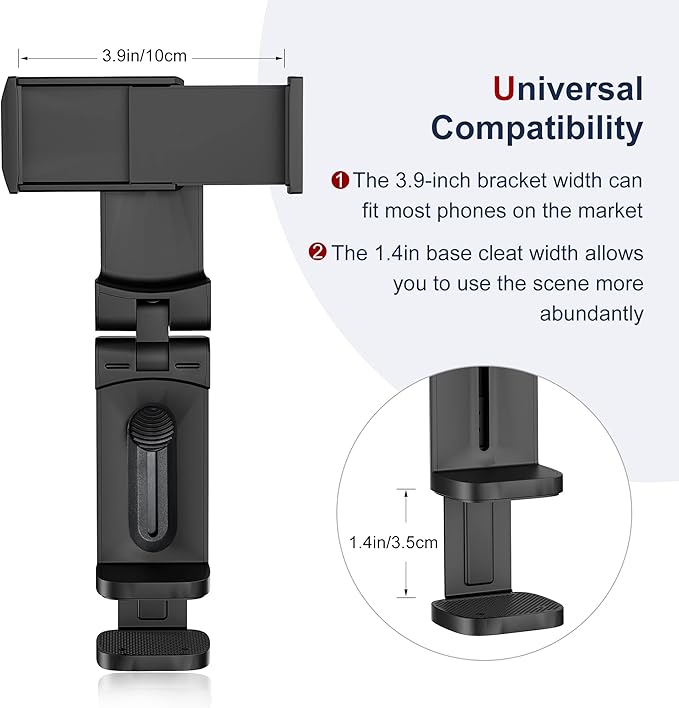the spring structure of the holder design, pull the clip arm will automatically clamp or release. Phone Holder: Travel Essentials Phone Mount for Desk with Multi-Directional 360 Degree Rotation,