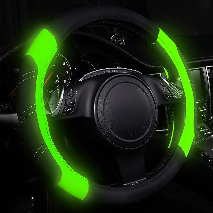 Glows Lime Fluorescent Green, Steering Wheel Cover Universal Fits for 95% all cars, The Elastic Steering Wheel Cover Is Made Of Sturdy Neoprene, Environmentally Friendly, Durable And Non-Slip
