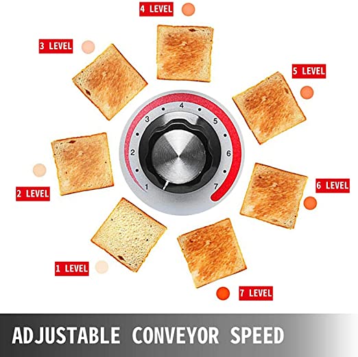 VEVOR Commercial Conveyor Toaster, 150 Slices/Hour, 1340W Stainless Steel Heavy Duty Industrial Toasters w/ 7 Speed Options, Countertop Electric Restaurant Equipment for Bun Bagel Bread Baked Food