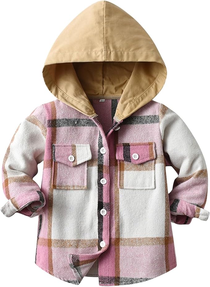 This plaid hooded shirts made of flannel fabric, thick, durable and soft to the touch, keeps children warm and comfortable throughout the all day wear.