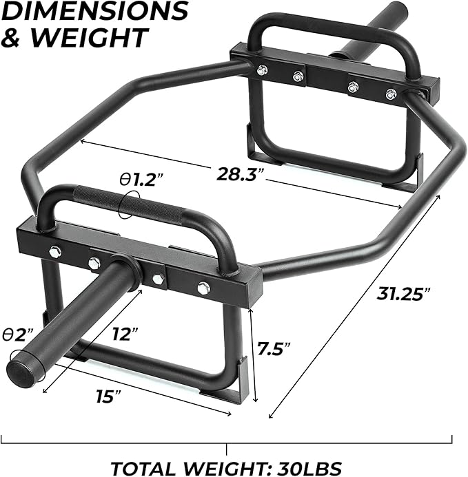 heavy-duty steel. It's designed to endure the most rigorous of workouts while supporting high weight loads,  Two-Handle for Squats, Deadlifts, Shrugs & Power Pulls