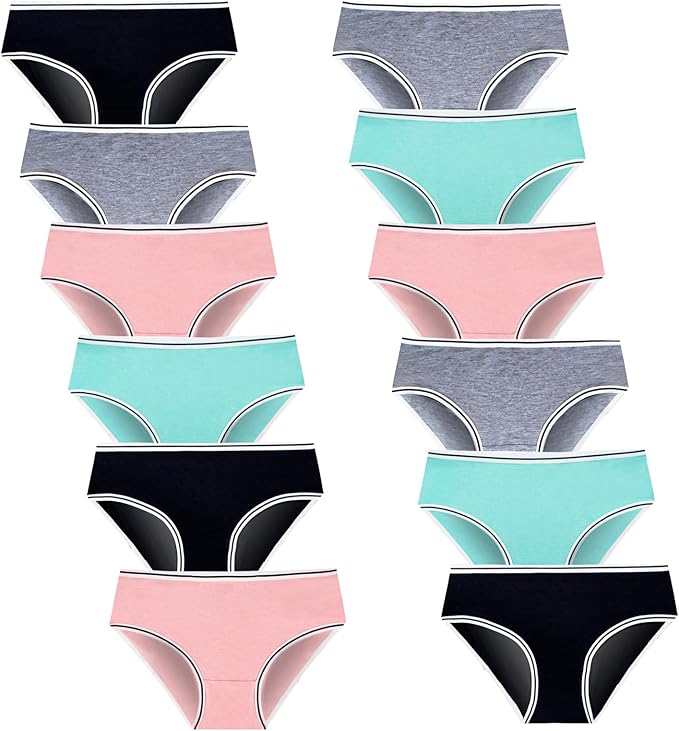 Comfortable: no side, stretch girls' Underwear with medium back coverage for teen girls, Girls Underwear for 12 Pack Cotton Briefs