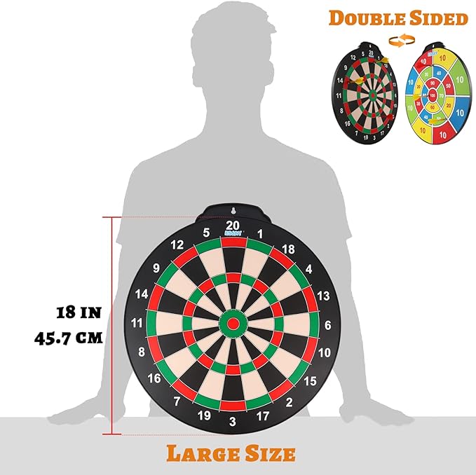 spin around to play an unique kid darts game with colorful graphic on the other side, Dart Board Set for Kids, Indoor Outdoor Game Dart Game with 12 Darts,