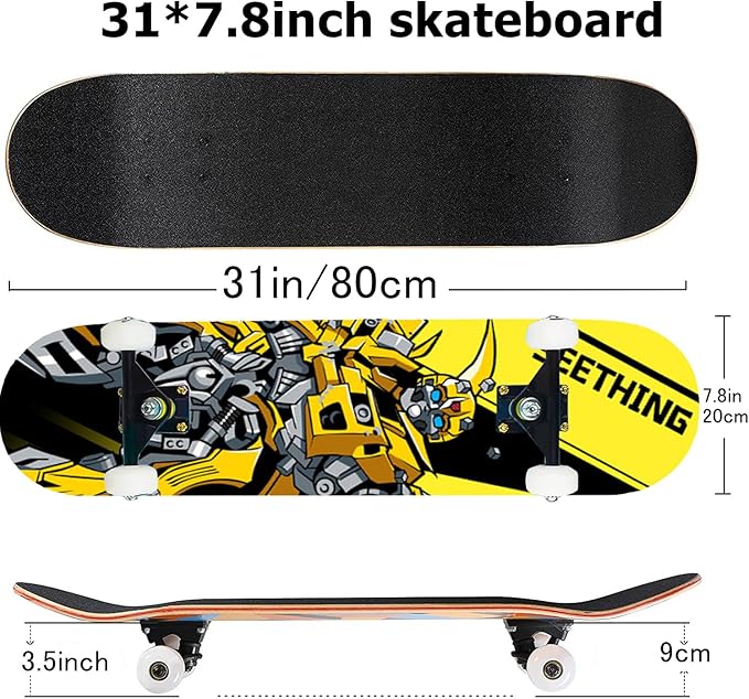 flexible steering, good resilience, non-slip and stable sliding。Use ABEC-7 high speed bearing,  7 Layers Decks 31