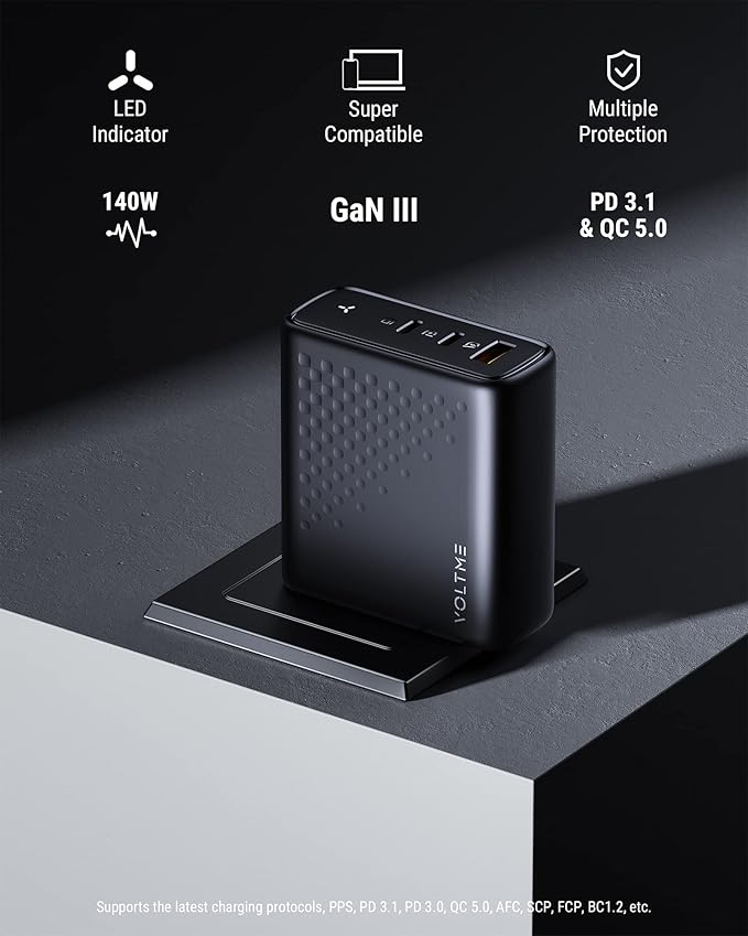 GaN Power IC & the latest PD 3.1 & QC 5.0 & PPS charging protocols, provide smaller size and higher power. USB C Charger, 3-Port PD 3.1 GaN Laptop Charger Block Fast Charger