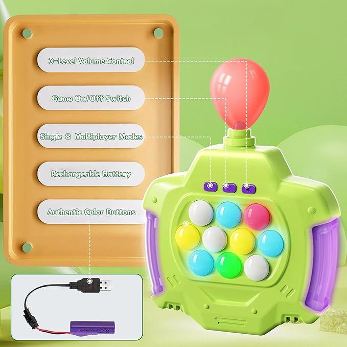 This rechargeable, portable pop it game light up fidget toy with 200 levels, Puzzle Game Console, Light up Handheld Pop It Fidget Toy for Kids