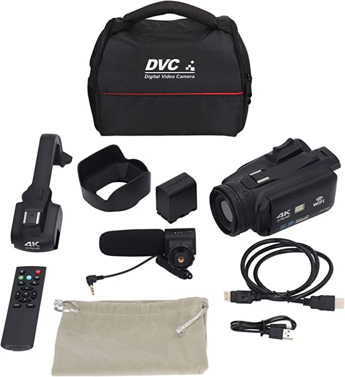 4K Video Camera, Camcorder 48MP HD WiFi Touch Screen Vlogging Camera, 18X Digital Zoom with Microphone Stabilizer Lens Hood Remote
