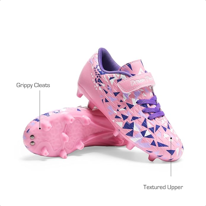 Placed Studs: Designed with carefully arranged studs, these kids’ soccer cleats provide exceptional grip and traction on grass fields. Girls Soccer Cleats Youth Firm Groud Football Shoes with Socks for Little/Big Kids