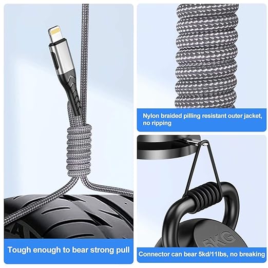 Reinforced charger cable with strong SR joint design that have passed 25000+ times bending tests for extra protection and durability, Cable for Long Lightning Charger Cable, Fast iPhone Charging Cord for iPhone Xs Max/XS/XR/X/8/7/6S/6/Plus/SE/iPad
