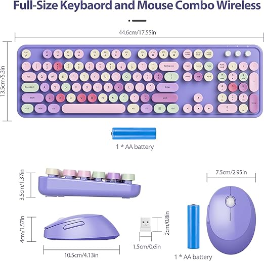 keyboard is compatible with a range of computer systems, including Windows XP/7/8/10/11 and MacOS, 2.4GHz USB Wireless Connection Retro Keyboard with Numeric Keypad and Optical Mice Set Colorful Keyboard