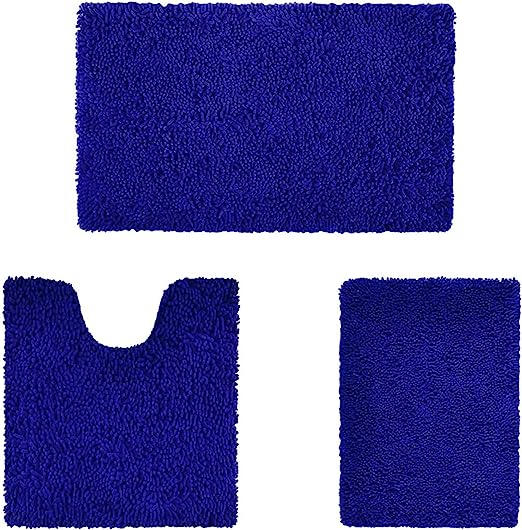 Bathroom Rug Set 3 Pieces Ultra Soft, Non Slip Chenille Bath Carpet, Absorbent Plush Shaggy Bath Mats for Bathroom