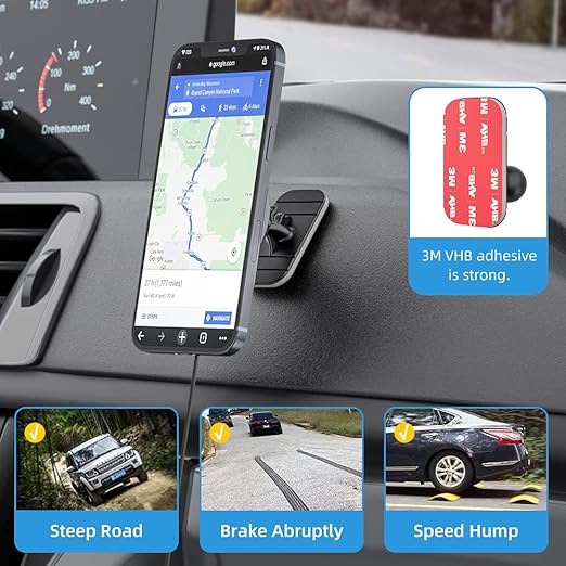 magnetic cell phone charger has a built-in magnetic element, and the strong suction force can closely fit the phone. Stick on Dashboard Magnetic Phone Holder Mount for iPhone 15 Pro Plus Max 14 13 12 Series