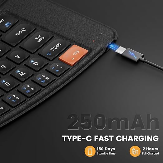 portable bluetooth keyboard designed with 105-key layout with number keypad (Dimensions: 15.19 x 4.68 inch). Ergonomic Foldable Keyboard, XK03 Split Folding Bluetooth Keyboard, Ultra Slim Travel Keyboard,