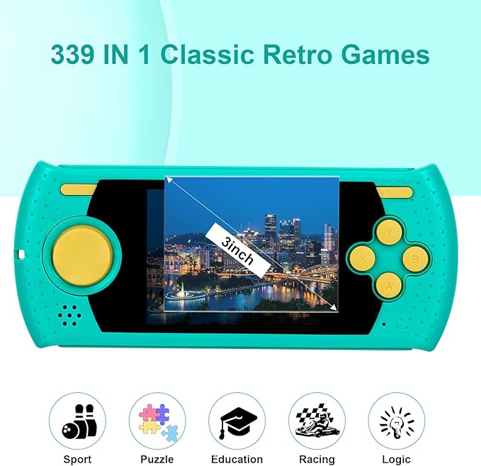 HD Screen Preloaded 300+ Classic Retro Video Games with Wireless Handle, TV Output Dual Players Mode for Christmas