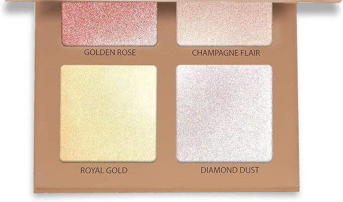 makeup highlighter to swipe and blend for the perfect glow on the areas you want to highlight: cheekbones, nose, cupid's bow, eyebrow arch, 4 Highly Pigmented Shimmer Colors For Highlighting and Contouring - Vegan, Cruelty Free And Hypoallergenic
