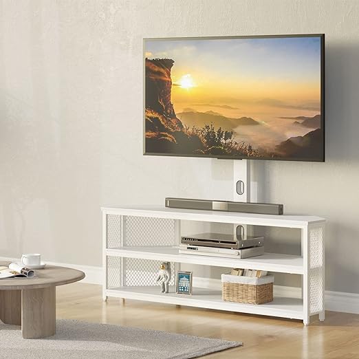 TV cabinet to be applied to any corner of the living room or bedroom., White Entertainment Center Media Console with Height Adjustable Mount