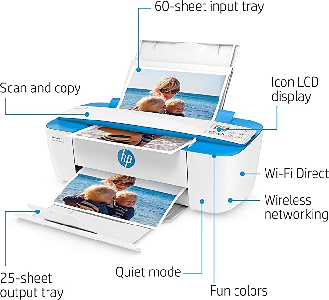HP DeskJet 3755 Compact All-in-One Wireless Printer, HP Instant Ink, Blue Accent (J9V90A), 2.3