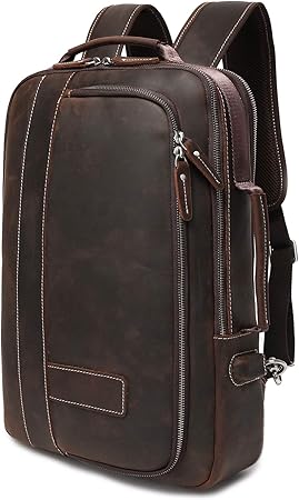 Roomy compartments provide separated space for your 15.6” computer, iPad, files, pens, wallet, notebooks and all your items. Shoulder Travel Bag Rucksack, Brown, Large, Rucksack Backpacks Pure Leather