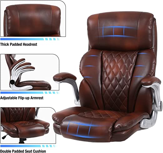 Big and Tall Office Chair Wide Spring Seat Executive Office Chair Back Support Home Office Desk Chair for Heavy People Computer PU Leather Chair with Heavy Duty Casters 360 Swivel Chair