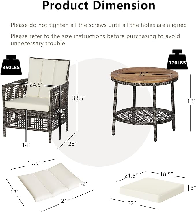 solid rustproof steel pipes, The X-shaped structure of each sofa enables it to withstand heavy weights of up to 350 lbs, 3 Piece Wicker Patio Furniture Set, Outdoor Rattan Conversation Sets with Chairs & 2-Tier Coffee Table