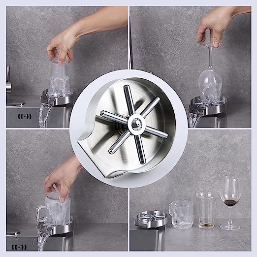 Steel Glass Rinser Metal Cup Washer Cup Cleaner for Kitchen,Bar Sink Bottle Washer with Accessories